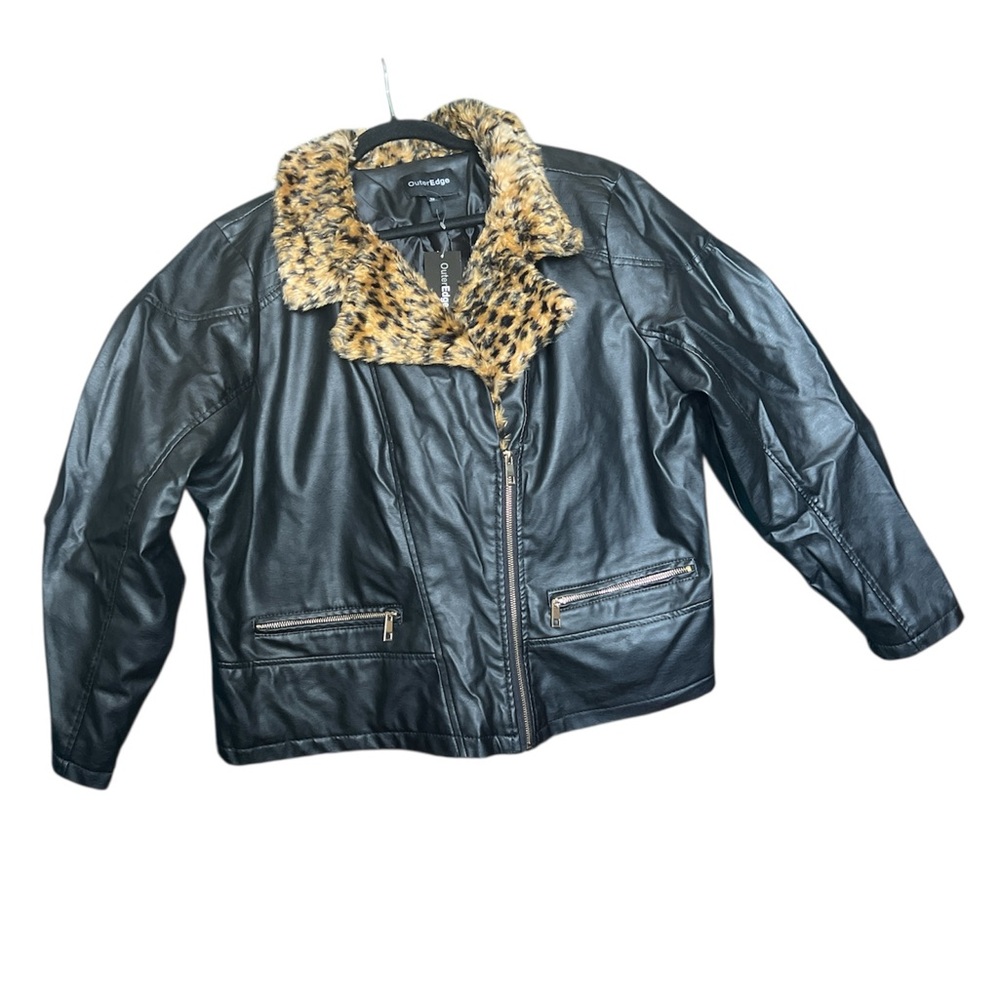 Leopard Collar Black Bomber Jacket NWT 3x